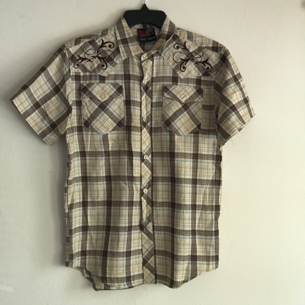 Southpole Brown Tan Button Down Short Sleeve Youth Boys Shirt